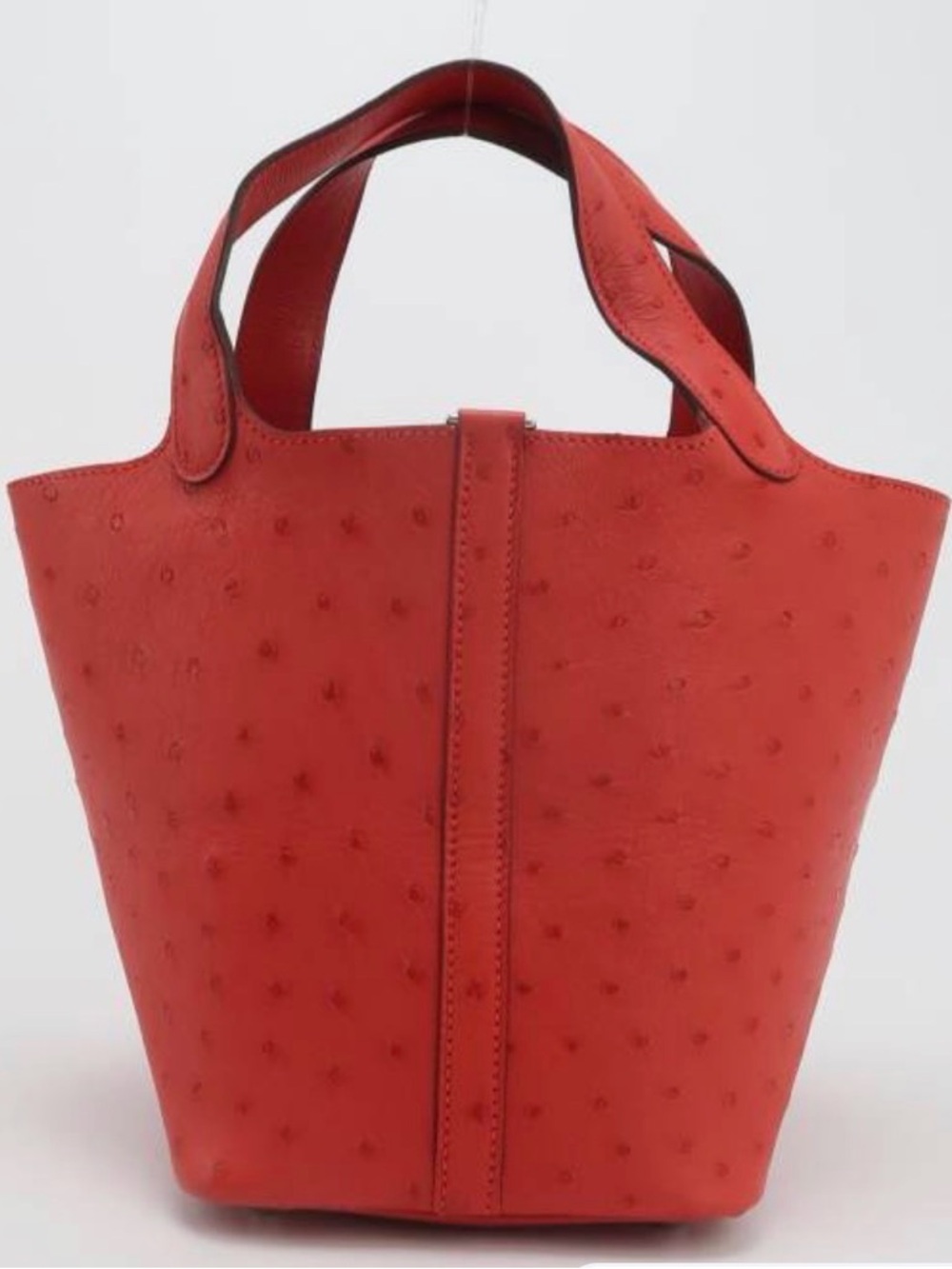 Hermes Red Ostrich Picotin Leather Tote - Structured Top-Handle Bag